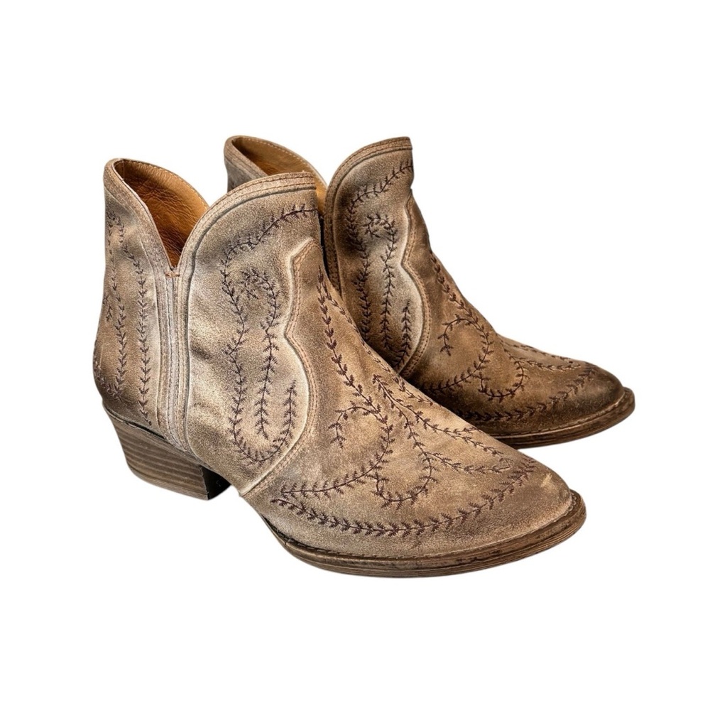 Sterling River Boots Taupe Embroidered R-Toe Ankle Boot Western Women’s Size 9.5